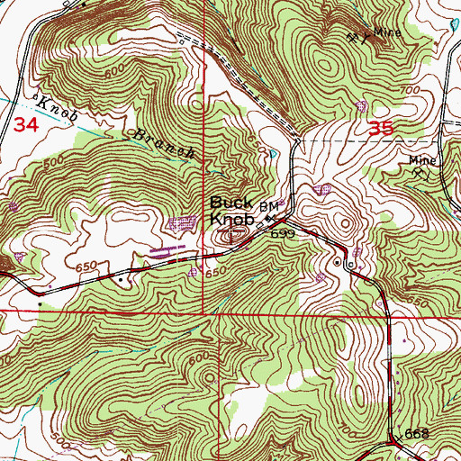 Topographic Map of Buck Knob, IN