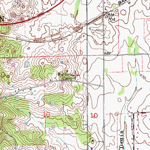 Topographic Map of Burton Cemetery, IN