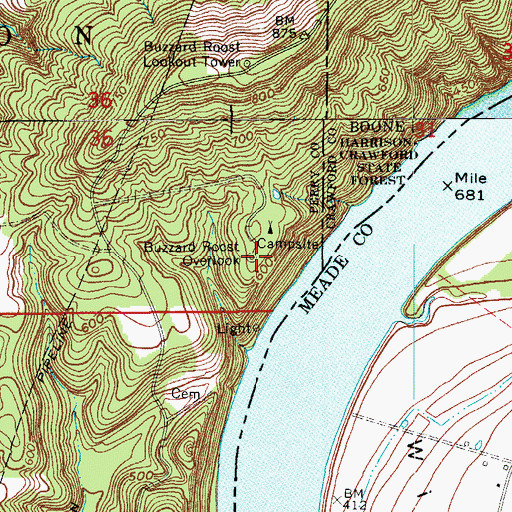 Topographic Map of Buzzard Roost Overlook, IN
