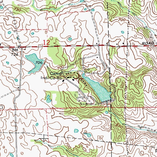 Topographic Map of Camp Indi-Co-So, IN