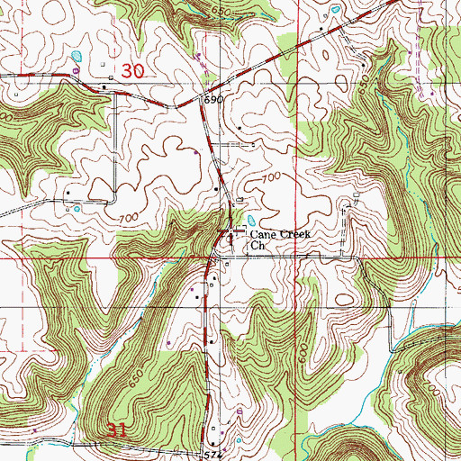 Topographic Map of Cane Creek Church, IN