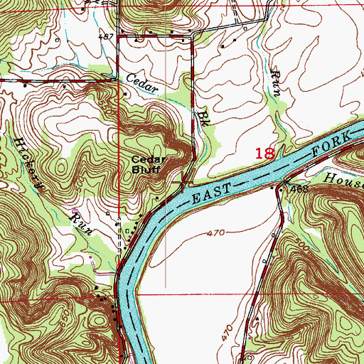 Topographic Map of Cedar Brook, IN