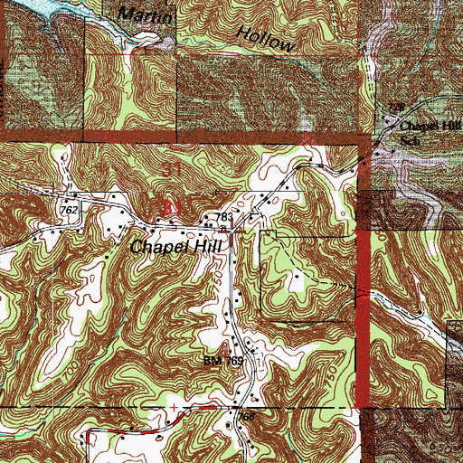 Topographic Map of Chapel Hill, IN