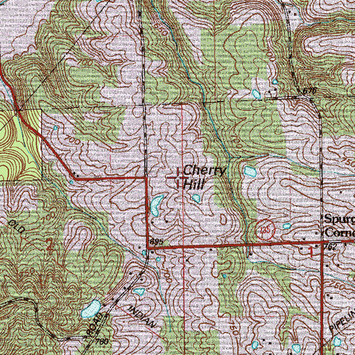Topographic Map of Cherry Hill, IN