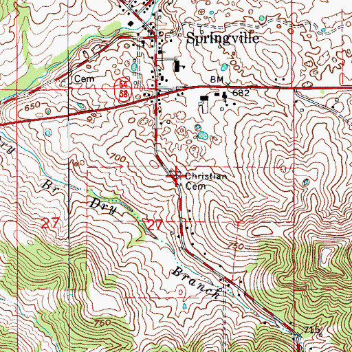 Topographic Map of Christian Cemetery, IN