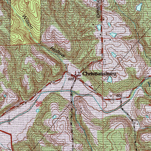 Topographic Map of Christiansburg, IN