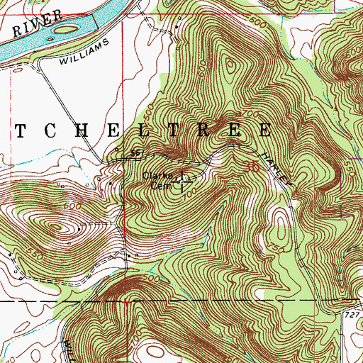 Topographic Map of Clarke Cemetery, IN
