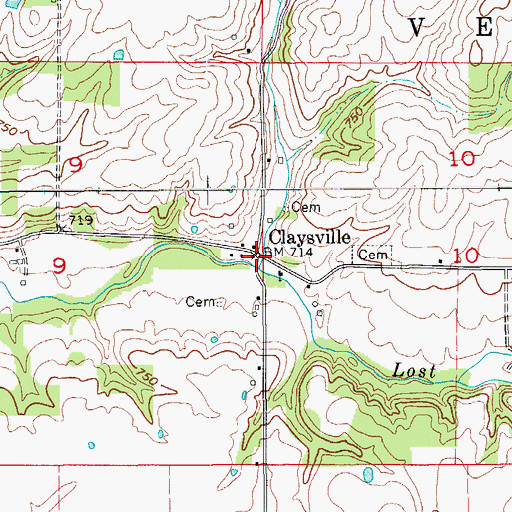 Topographic Map of Claysville, IN