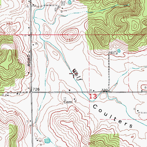 Topographic Map of Coulters Hollow, IN