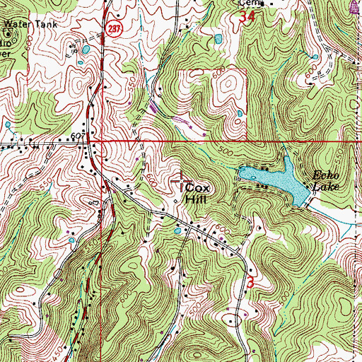 Topographic Map of Cox Hill, IN