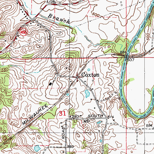 Topographic Map of Coxton, IN