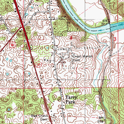Topographic Map of Crest Haven Cemetery, IN