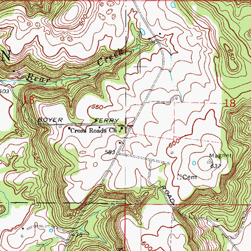 Topographic Map of Cross Roads Church, IN