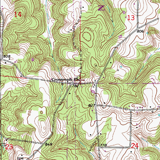 Topographic Map of Crossroads Church, IN