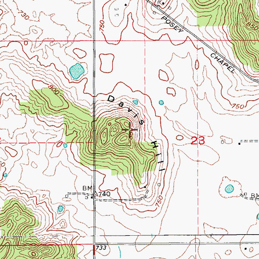 Topographic Map of Davis Hill, IN