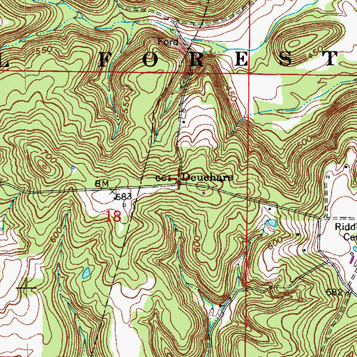 Topographic Map of Deuchars, IN
