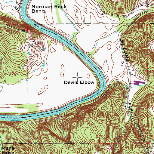 Topographic Map of Devils Elbow, IN