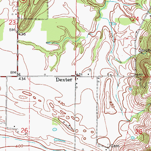 Topographic Map of Dexter, IN