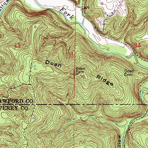Topographic Map of Doan Cemetery, IN
