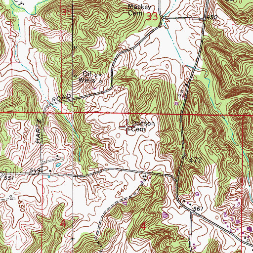 Topographic Map of Dodson Cemetery, IN