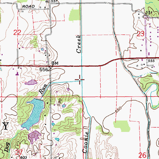 Topographic Map of Dog Run, IN