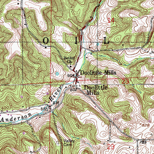 Topographic Map of Doolittle Mills, IN