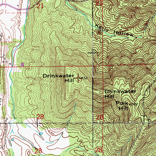 Topographic Map of Drinkwater Hill, IN