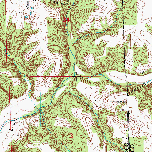 Topographic Map of Dry Creek, IN