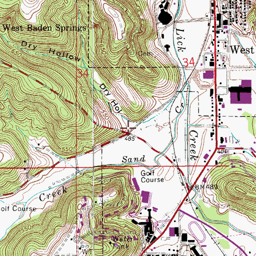 Topographic Map of Dry Hollow, IN