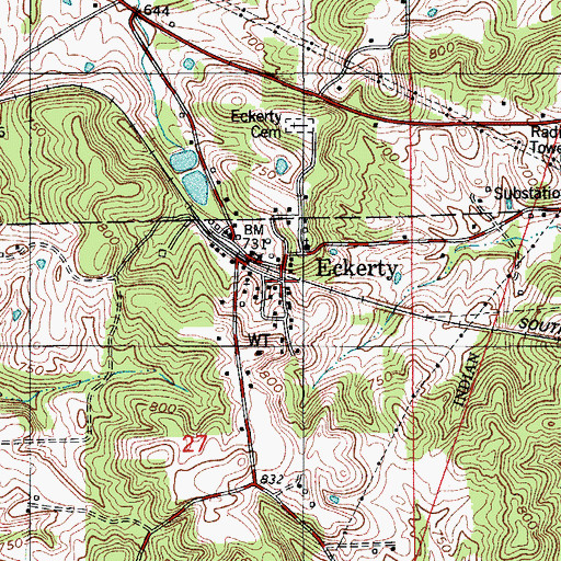 Topographic Map of Eckerty, IN