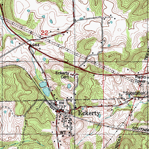 Topographic Map of Eckerty Cemetery, IN