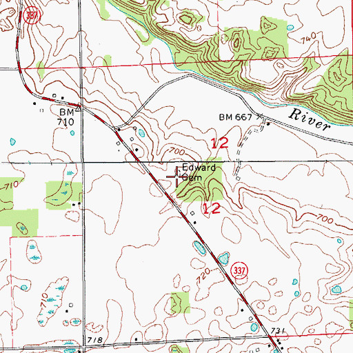 Topographic Map of Edward Cemetery, IN