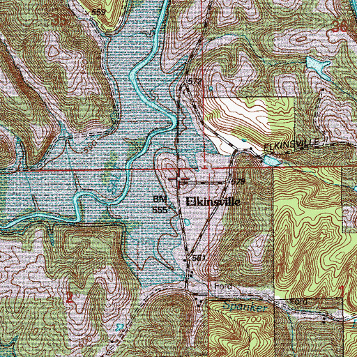 Topographic Map of Elkinsville, IN