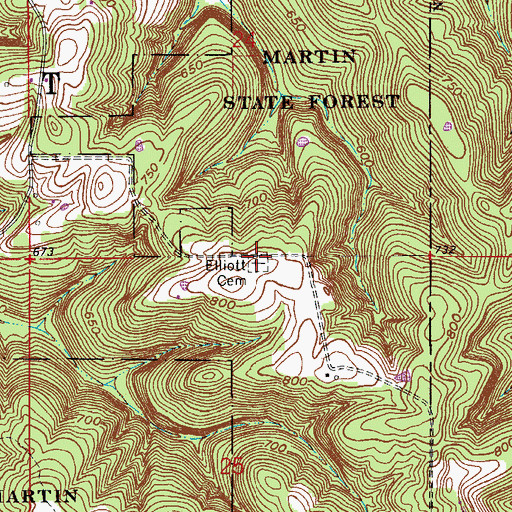 Topographic Map of Elliott Cemetery, IN