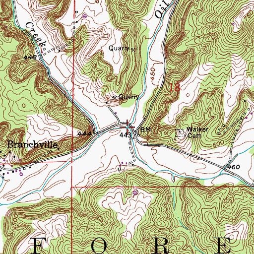Topographic Map of Ewing Creek, IN