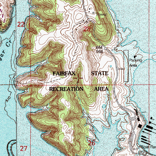 Topographic Map of Fairfax State Recreation Area, IN