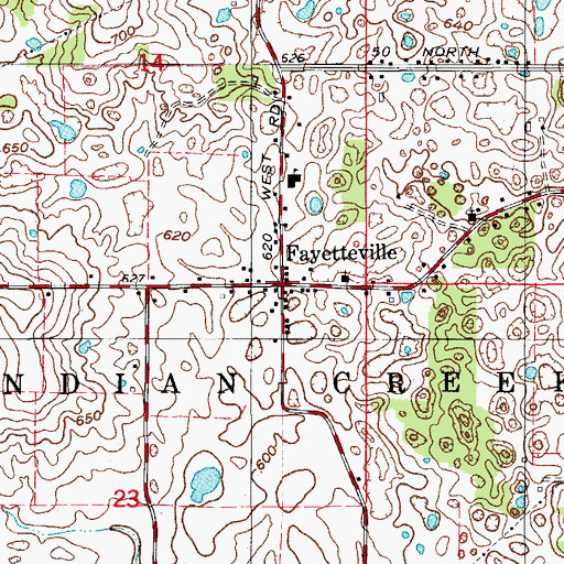 Topographic Map of Fayetteville, IN