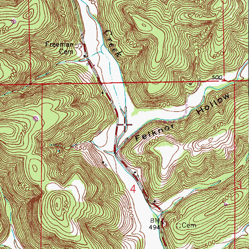 Topographic Map of Felknor Hollow, IN
