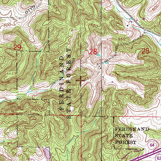 Topographic Map of Ferdinand State Forest, IN