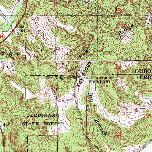Topographic Map of Fox Ridge Cemetery, IN
