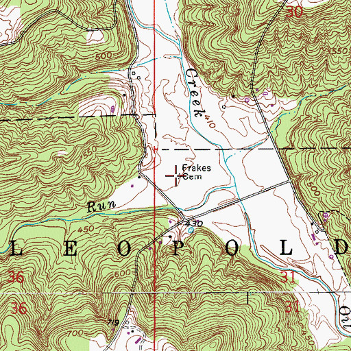 Topographic Map of Frakes Cemetery, IN