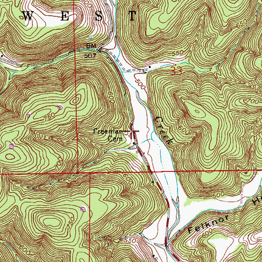 Topographic Map of Freeman Cemetery, IN