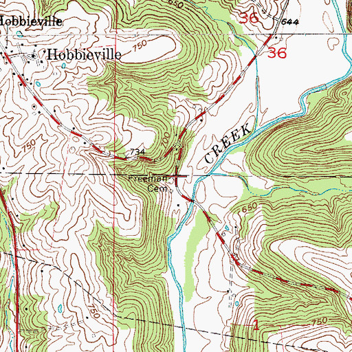 Topographic Map of Freeman Cemetery, IN