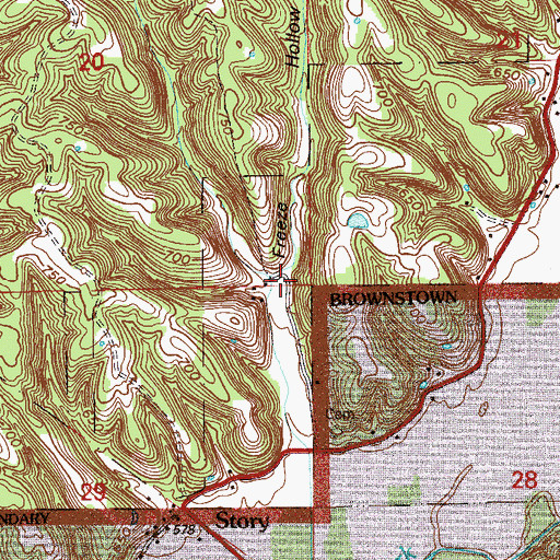 Topographic Map of Freeze Hollow, IN