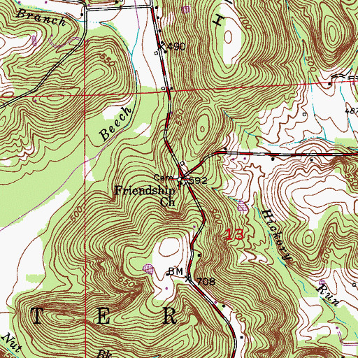 Topographic Map of Friendship Church, IN