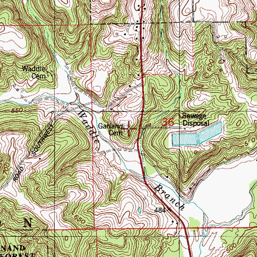 Topographic Map of Garland Cemetery, IN