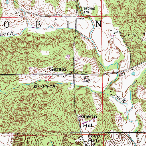 Topographic Map of Gerald, IN
