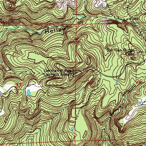 Topographic Map of German Ridge Lookout Tower, IN