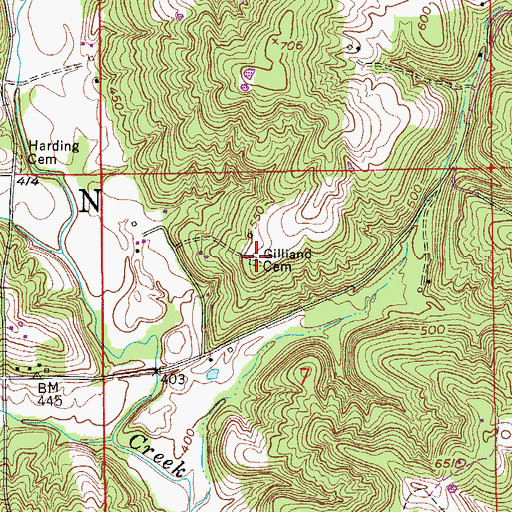 Topographic Map of Gilliand Cemetery, IN