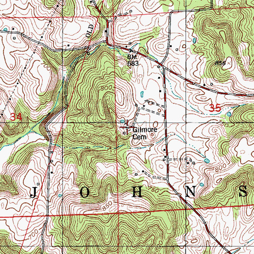 Topographic Map of Gilmore Cemetery, IN